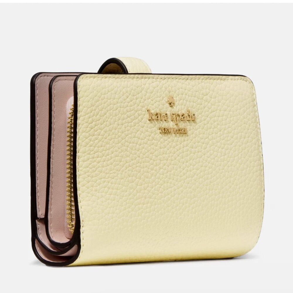 New Kate Spade Medium Compact Bifold Wallet Pebble Leather Lemon Fondant